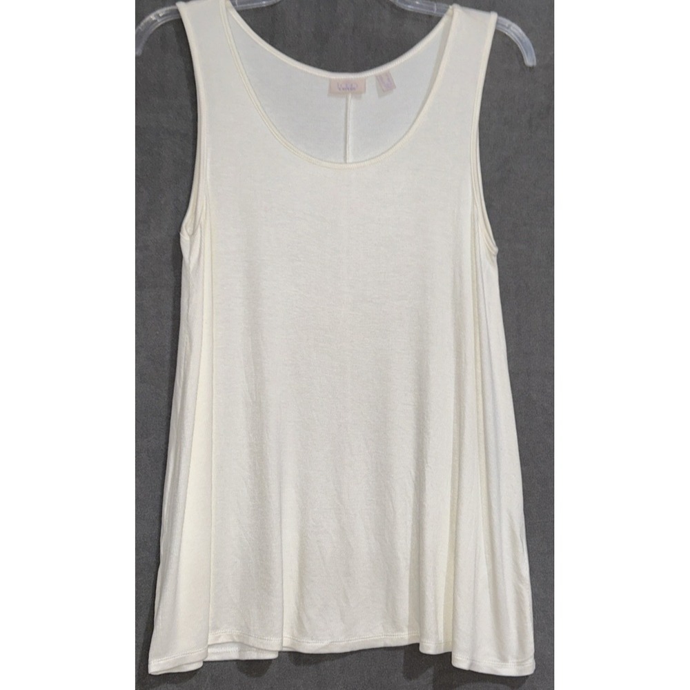 LOGO Layers LARGE Tunic Tank Stretch Rib Knit Top Longline Ivory Basic Sleeveles